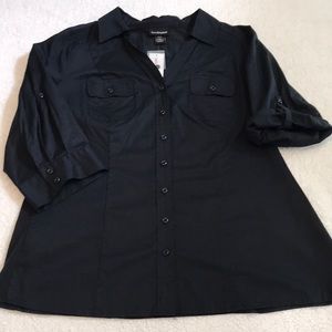 NWT Lane Bryant black button down collared shirt with cotton sides Size XL